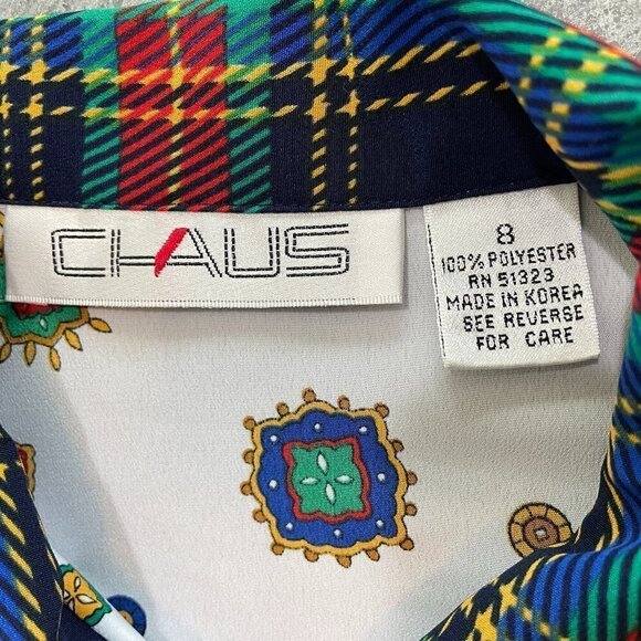 Vintage Chaus Korea Ornate Plaid Design Button Up Shirt Blouse Womens Large - Picture 11 of 11